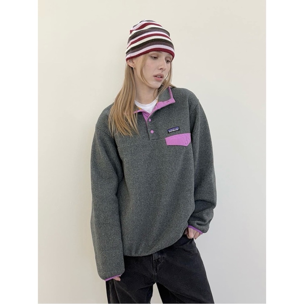 Patagonia Grey Pink Lightweight Synchilla Snap-T Pullover Sweater